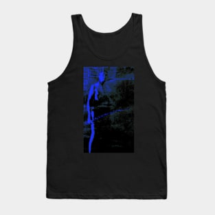 Portrait, digital collage and special processing. Dark fantasy. Man with spike. Blue, very bright. Tank Top